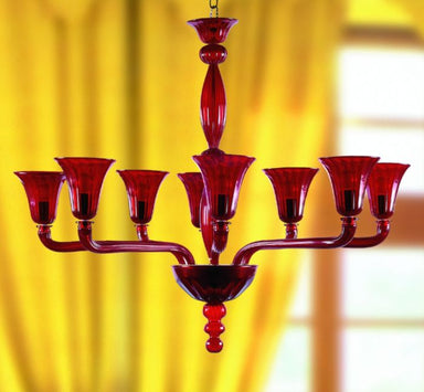 Red Art Deco Style Glass Chandelier