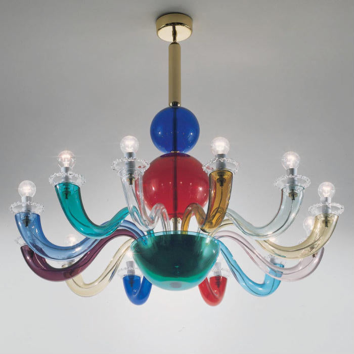 Multicoloured Murano glass chandelier by Gio Ponti for Venini