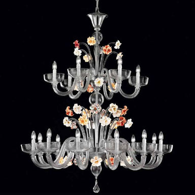 Grey Murano Glass Chandelier With Colourful Flowers