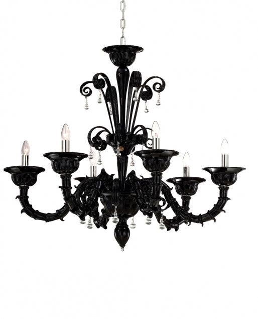 Black or white 6 light Rezzonico-style Murano chandelier