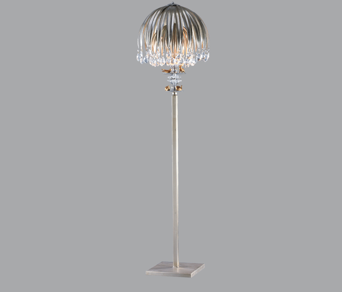 Floor lamp with glass crystals and gold animals