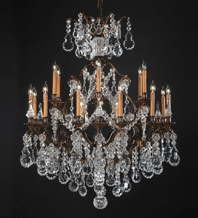 24 Light Brass Chandelier with Crystals