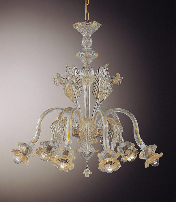 Murano glass flower chandelier with 24 carat gold