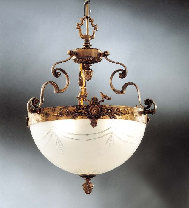 Small Italian brass chandelier with a cut glass bowl