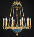 10 light French gold chandelier with malachite bowl