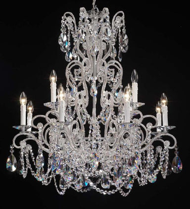 12 Light Silver Chandelier with Crystal Glass Pendants