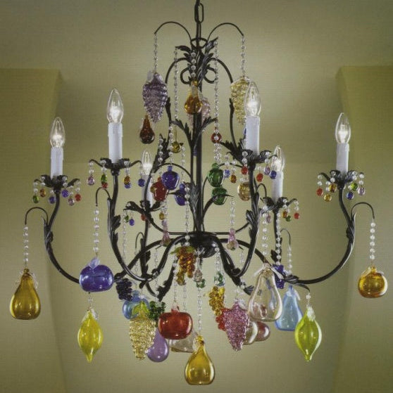 Multi-coloured 6 light Murano glass fruit chandelier
