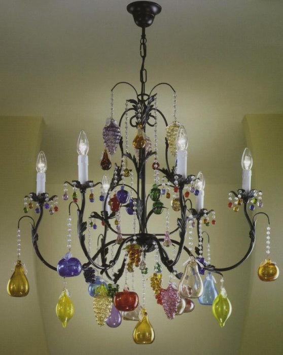 Multi-coloured 6 light Murano glass fruit chandelier