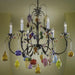 Multi-coloured 6 light Murano glass fruit chandelier