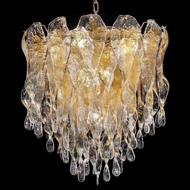 70 cm amber and clear Murano glass 60s and 70s style chandelier