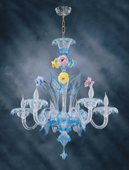 Murano Glass Chandelier with multicoloured flowers