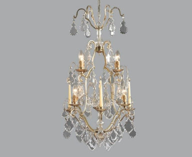 Silver Chandelier With Glass Crystals & Four Candle Holders