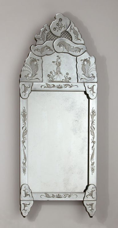 Stunning Murano Glass Mirror With Hand-Etched Venetian Scene