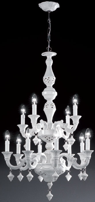 Two tier white porcelain Guardi chandelier by Bassano