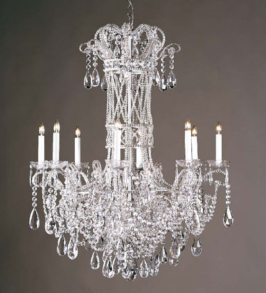 8 light silver chandelier with Bohemian crystals