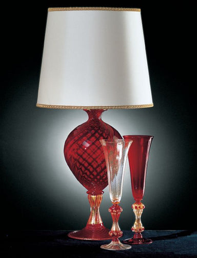 Red Murano glass table lamp with white shade