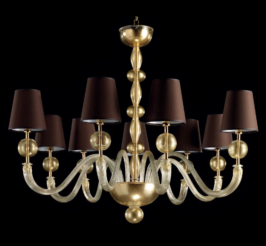 Large Venetian chandelier with 24 carat gold-infused globes