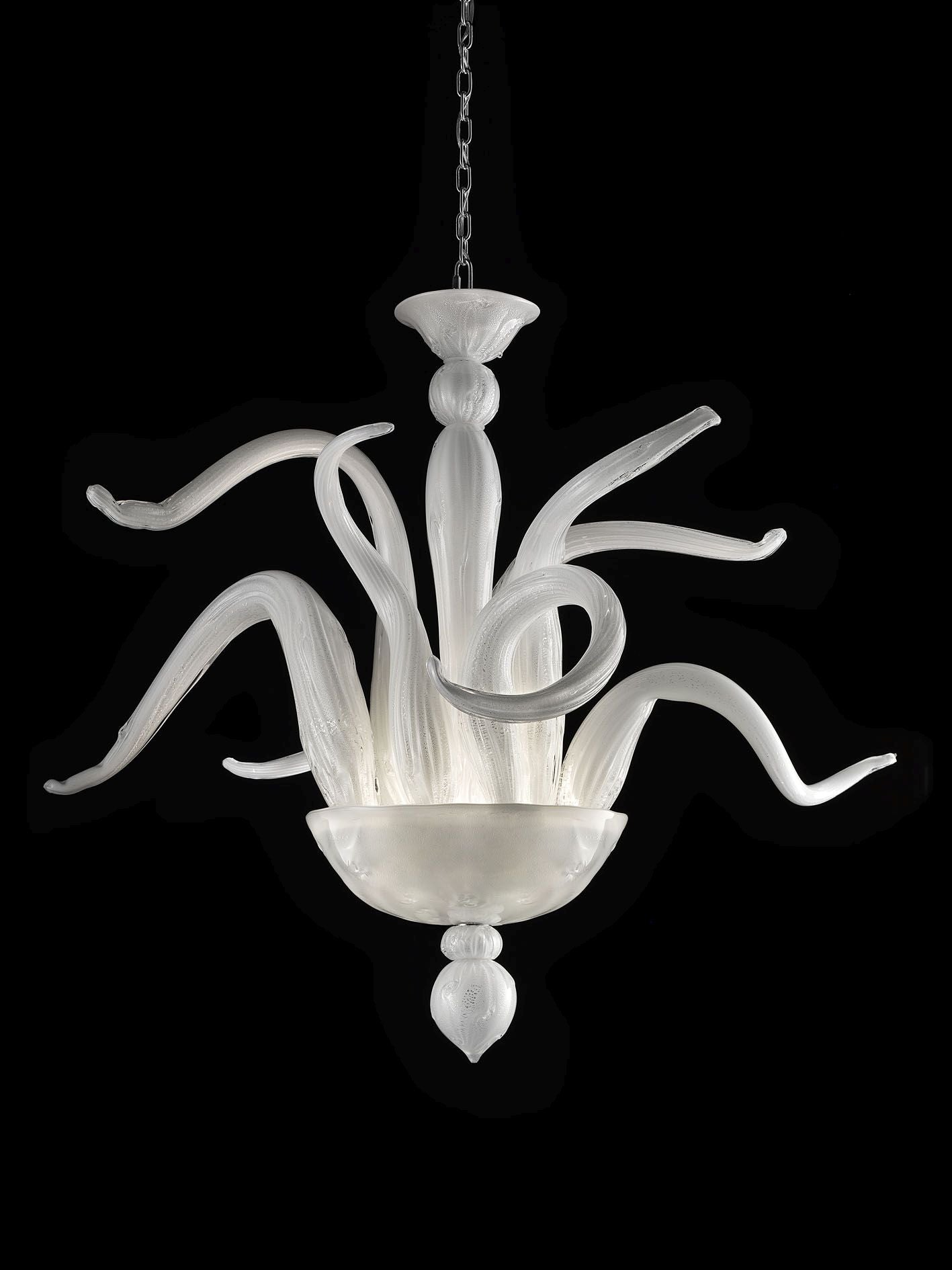 70 Cm White And Gold Murano Glass Art Chandelier