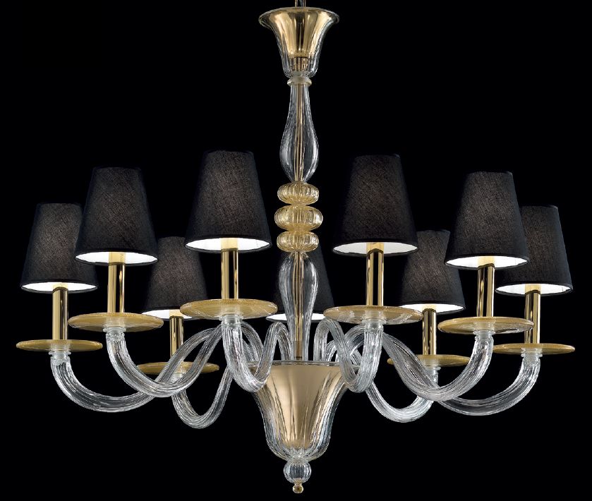 Elegant Clear Murano Glass Chandelier Infused With Flecks Of Gold