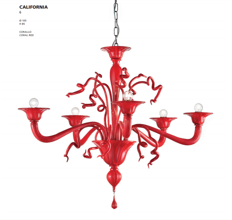 Unusual and quirky modern red or black Venetian chandelier in 4 sizes