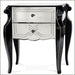 Black art deco-style nightstand with Venetian mirror drawer fron