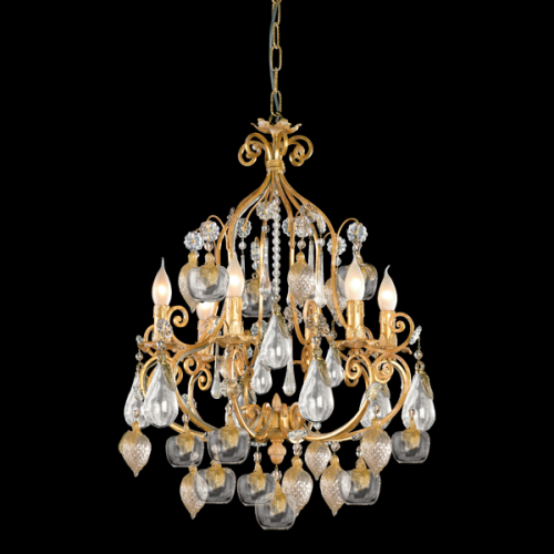 White gold chandelier with Murano glass fruits