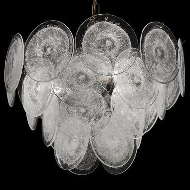 Modernist disc chandelier with bubbled Murano glass