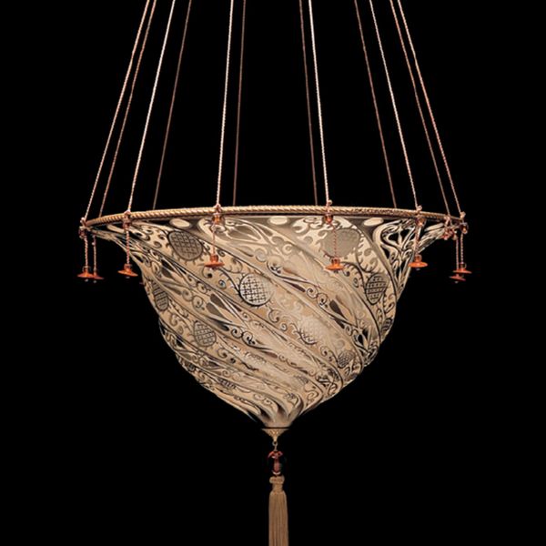 Fortuny style pendant light with art nouveau design