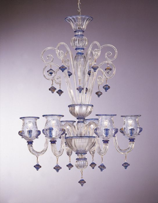 Crystal baloton chandelier with blue decorations