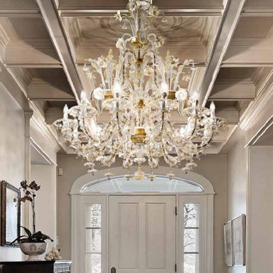 Large Gold And White Murano Glass Rezzonico Chandelier