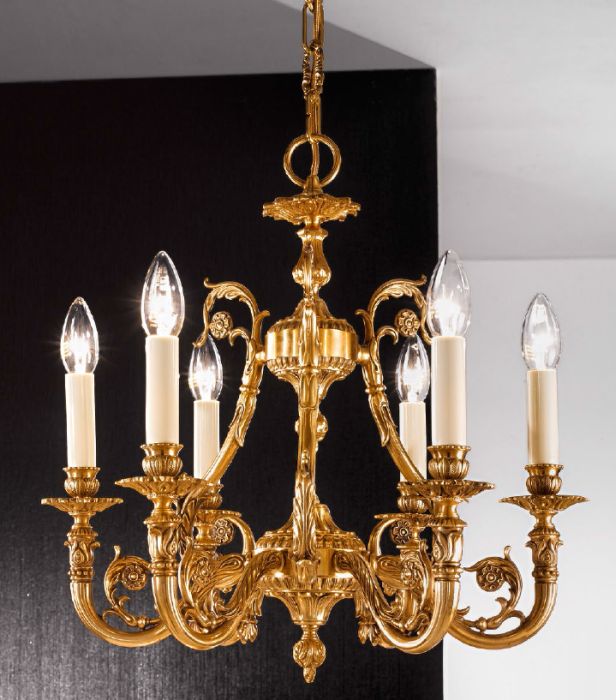 Antique French Gold Finish Chandelier with 6 arms