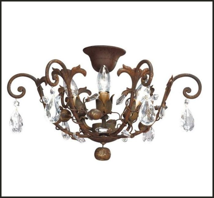 Dark Rust-colour Metal Ceiling Light with Glass Crystals