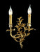 Gold plated brass wall sconce with two candle lights