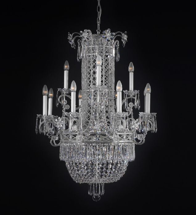 12 Light Silver Chandelier with Crystals