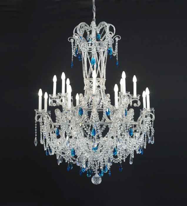 16 Light Chandelier with Blue and Bohemian Crystals