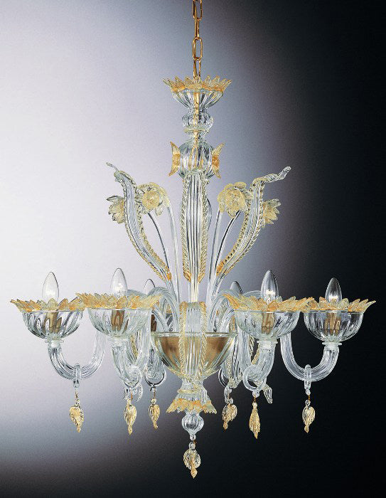Murano glass chandelier with gold flowers