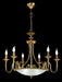 8 light Italian gold-plated chandelier with ornate crystal bowl