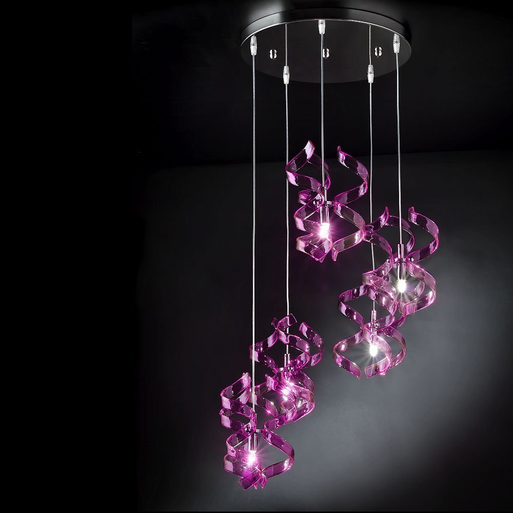 5 Light Ceiling Pendant Pink Glass | Metallux | 206.515.11