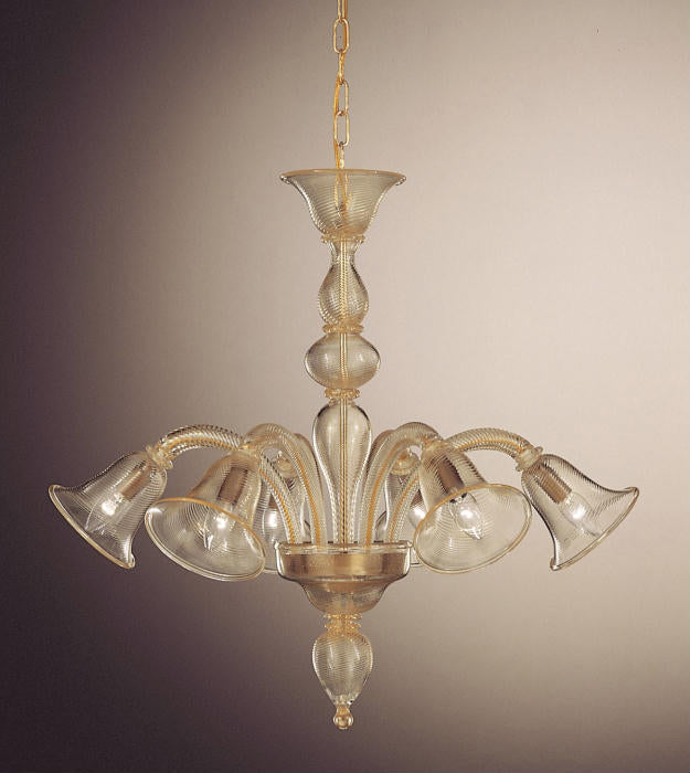 Crystal and gold Murano glass chandelier with tulip shaped shade