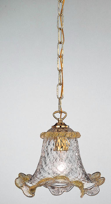 Classic clear Murano glass ceiling lantern with gold metal trim