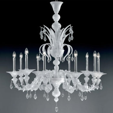 Milky white Rezzonico-style ten-light Venetian chandelier