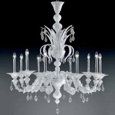 Milky White Rezzonico-Style Ten-Light Venetian Chandelier