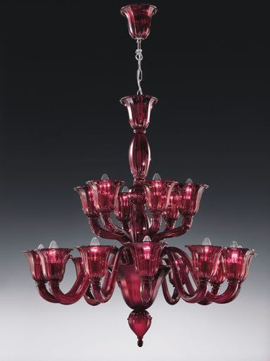 Red handblown glass chandelier from Italy with 18 lights