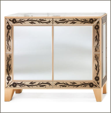 Maple cabinet with bronze Venetian mirrored glass inserts