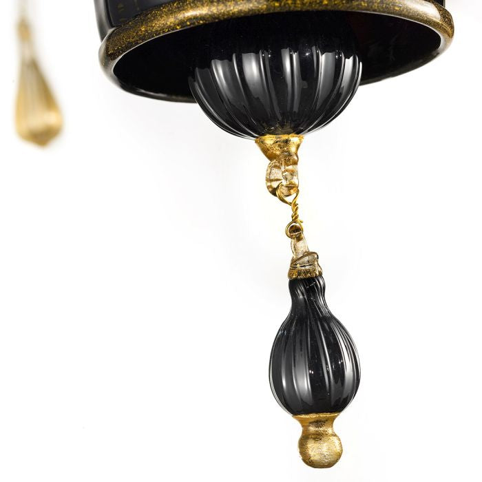 Dramatic black & gold Murano glass chandelier in 3 sizes