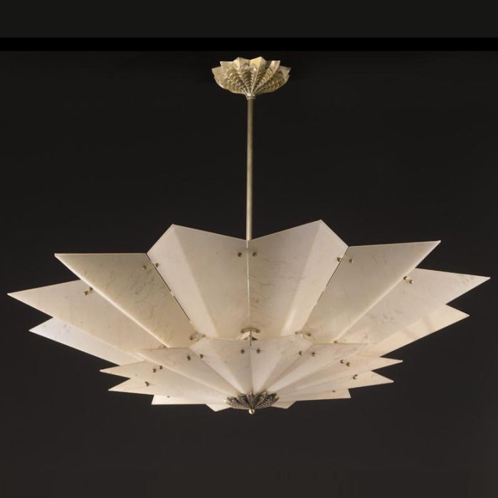 Fortuny style Murano glass ceiling light with gold design