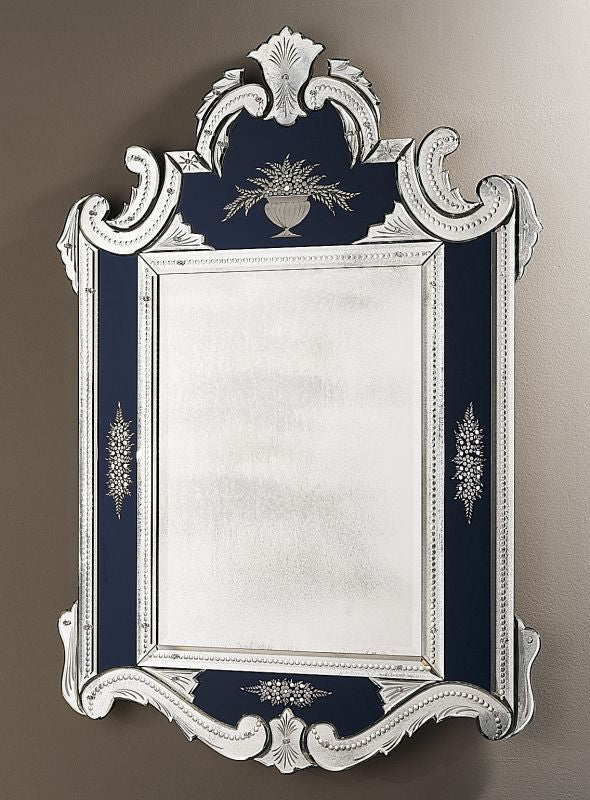Tall Venetian mirror with custom colour Murano glass inserts