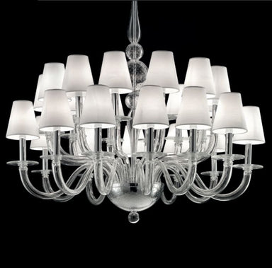 Clear Venetian glass chandelier with 2 tiers and 24 shades