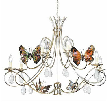 Silver Metal Chandelier with Glass Crystals & Butterflies