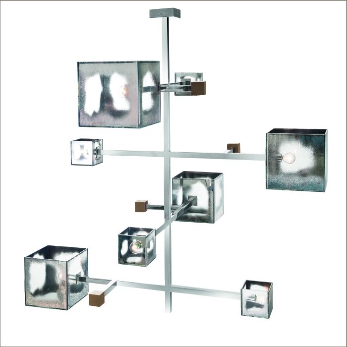 Modern angular Murano chandelier with mirrored glass cubes